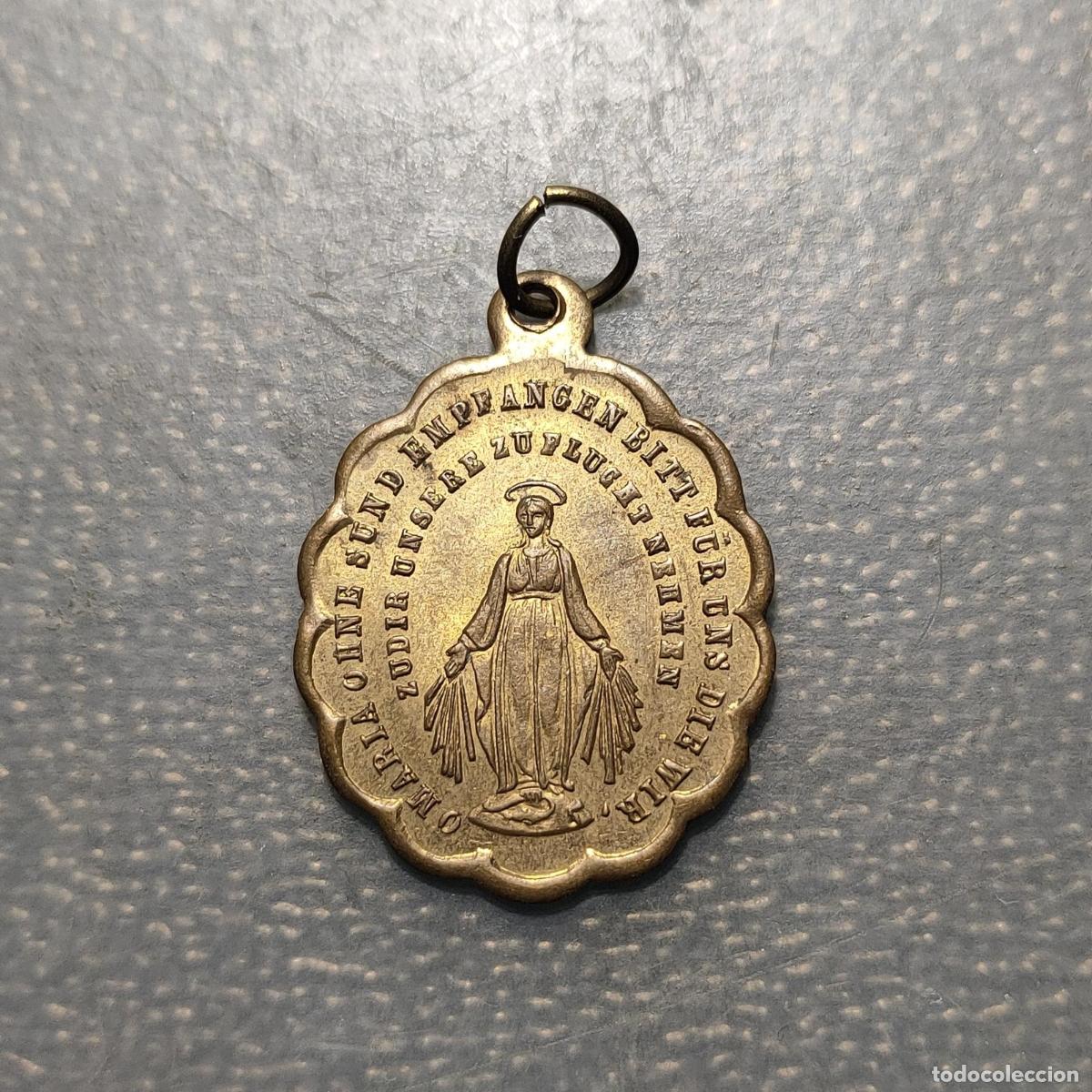 Antig&uuml;edades: MEDALLA RELIGIOSA INMACULADA CONCEPCION ANAGRAMA SAGRADO CORAZON JESUS Y MARIA