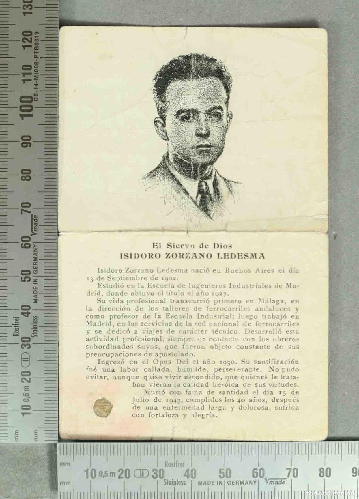 Antig&uuml;edades: ESTAMPA RELICARIO. El Siervo de Dios Isidoro Zorzano Ledesma. CAUSA DE BEATIFICACION