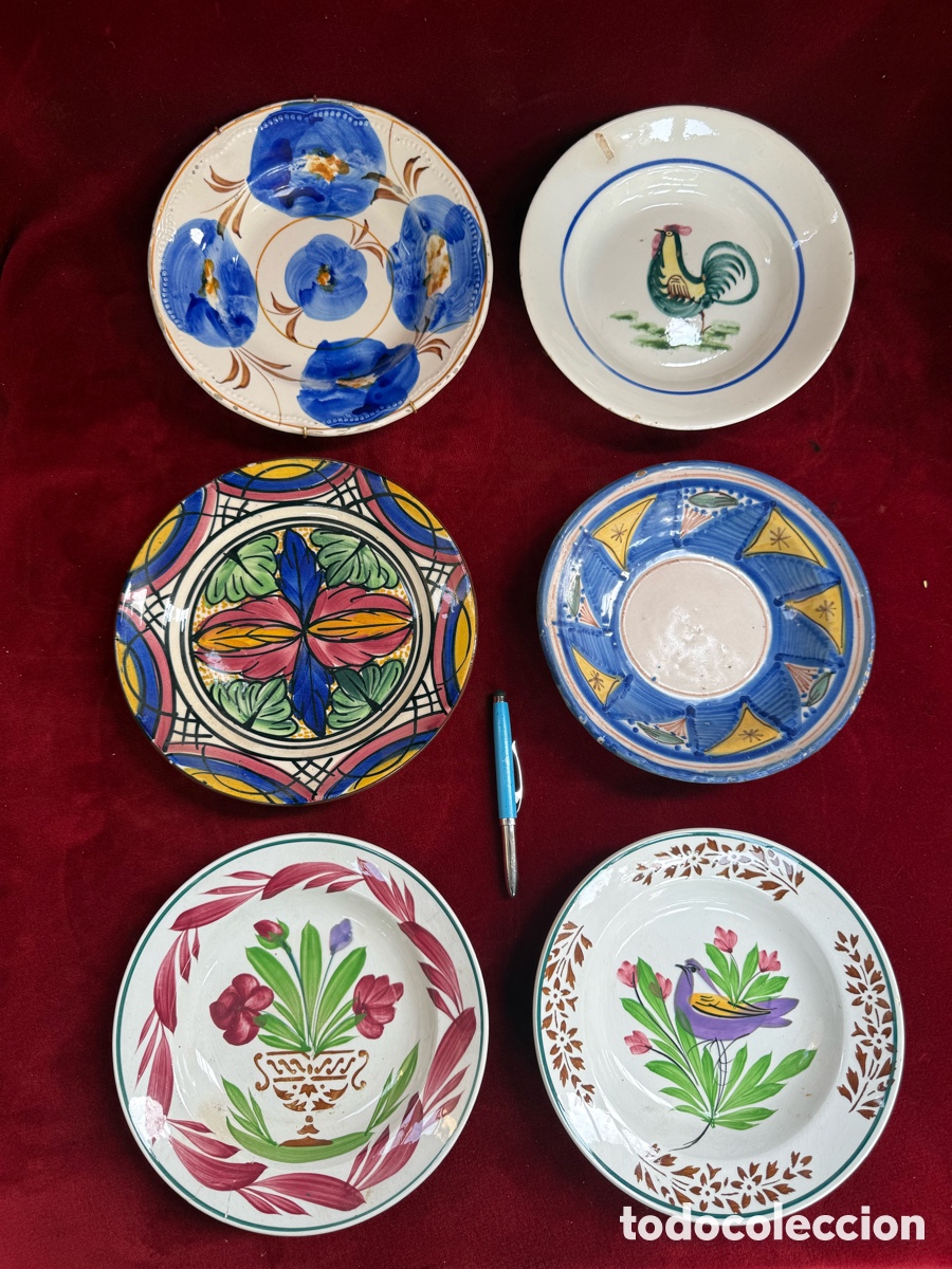 Antig&uuml;edades: Gran lote de platos antiguos,loza pintada a mano!