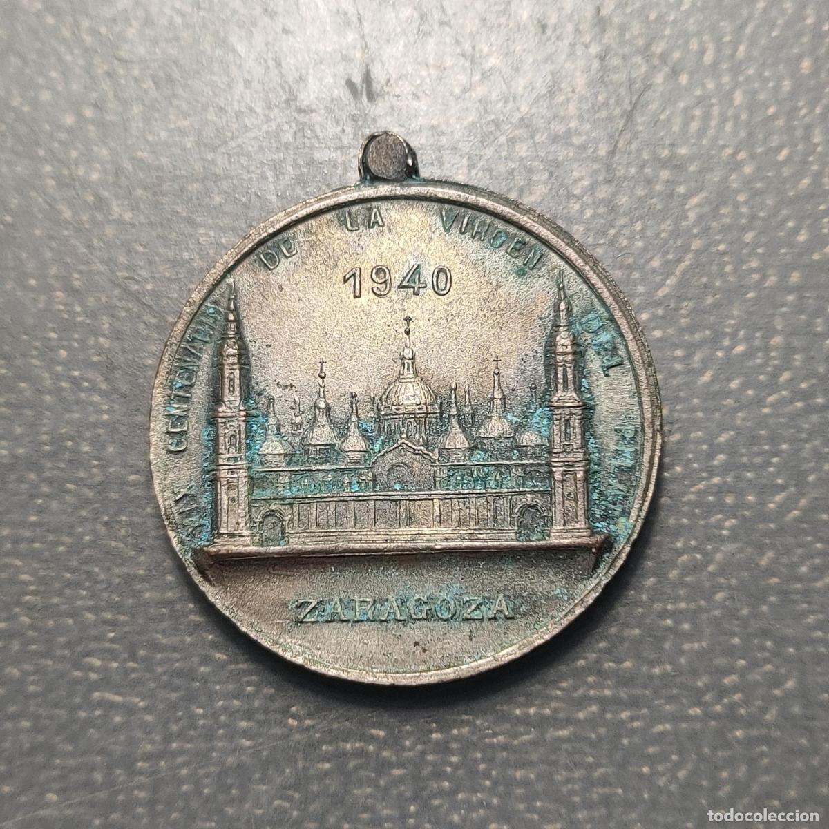 Antig&uuml;edades: MEDALLA RELIGIOSA ZARAGOZA 1940 VIRGEN DEL PILAR BASILICA METAL BLANCO