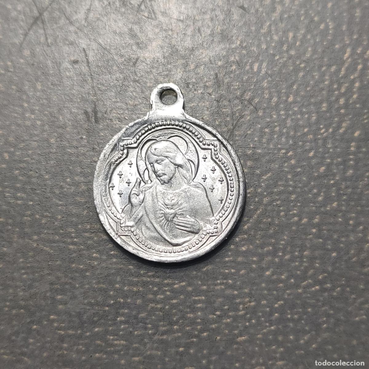Antig&uuml;edades: MEDALLA RELIGIOSA ZARAGOZA VIRGEN DEL PILAR SAGRADO CORAZON DE JESUS ALUMINIO