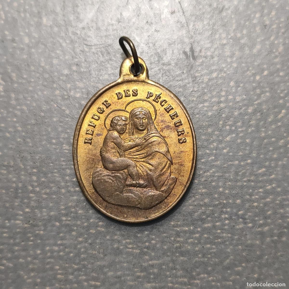 Antig&uuml;edades: MEDALLA RELIGIOSA FRANCIA VIRGEN CON NI&Ntilde;O REFUGIO DE PESCADORES SAGRADO CORAZON