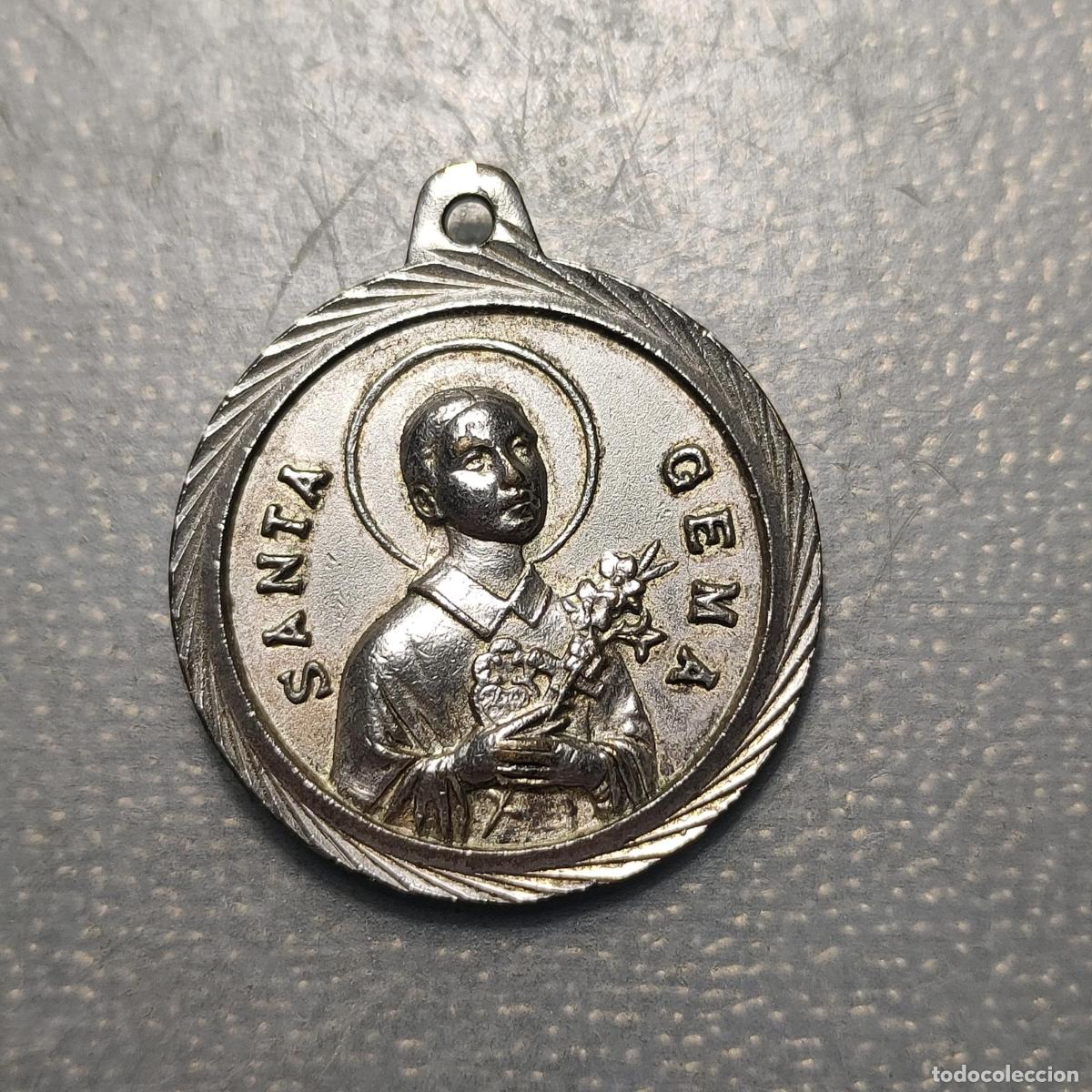 Antig&uuml;edades: MEDALLA RELIGIOSA SANTA GEMA SAN CRISTOBAL METAL BLANCO