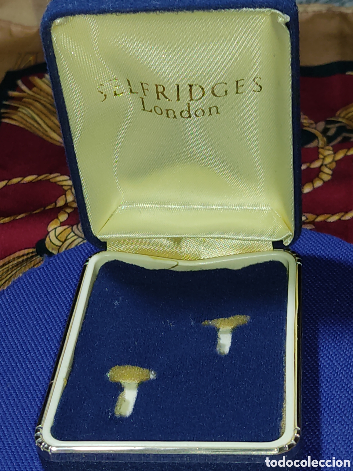 Antig&uuml;edades: Antiguo caja de joyer&iacute;a para gemelos forrada terciopelo Selfridges-London