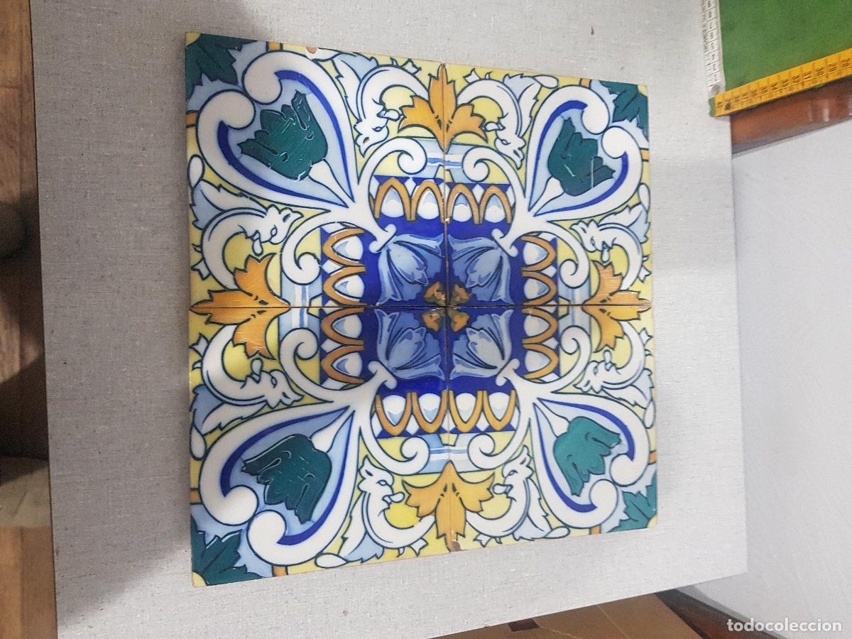 Antig&uuml;edades: CUADRO MODERNISTA AZULEJO 20X20 CM TOTAL 40X40 CM
