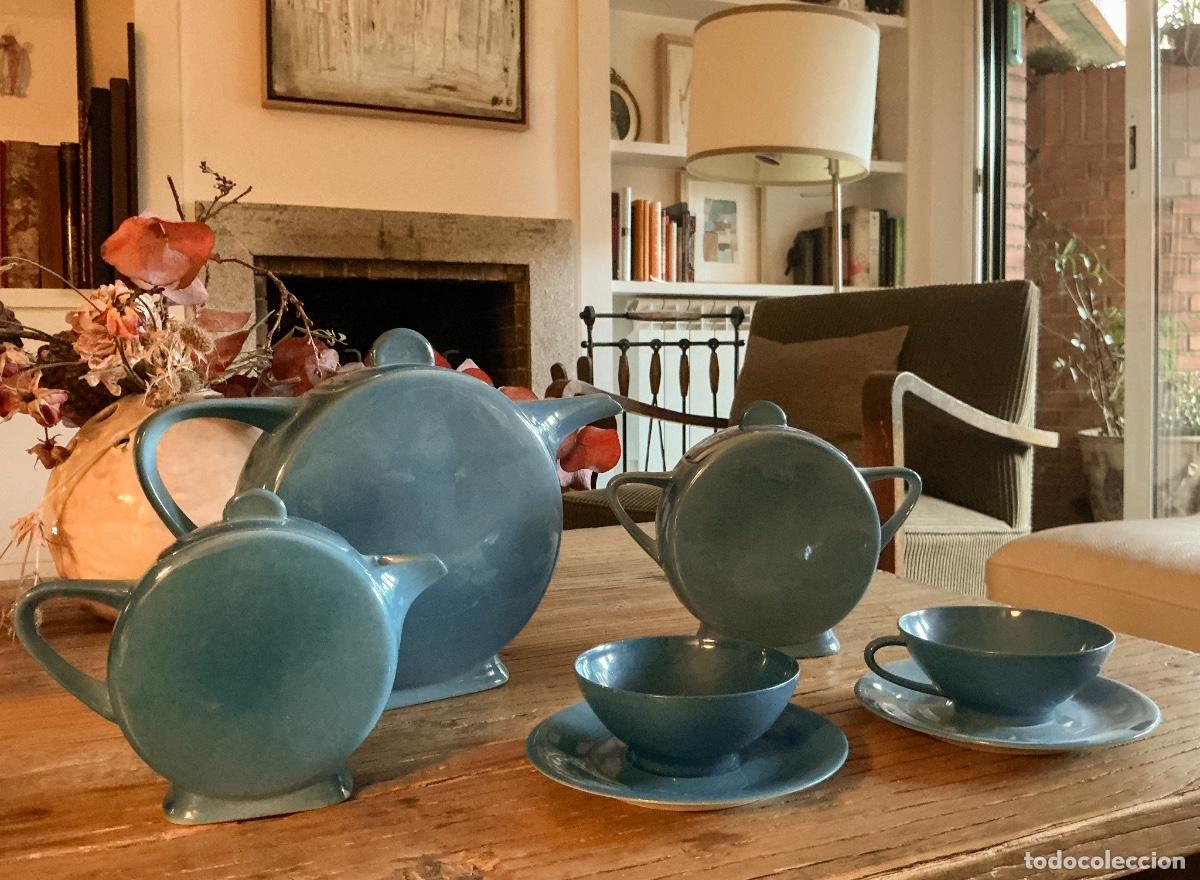 Antig&uuml;edades: Juego de te Art D&eacute;co TLB Limoges Francia a&ntilde;os 30 color azul