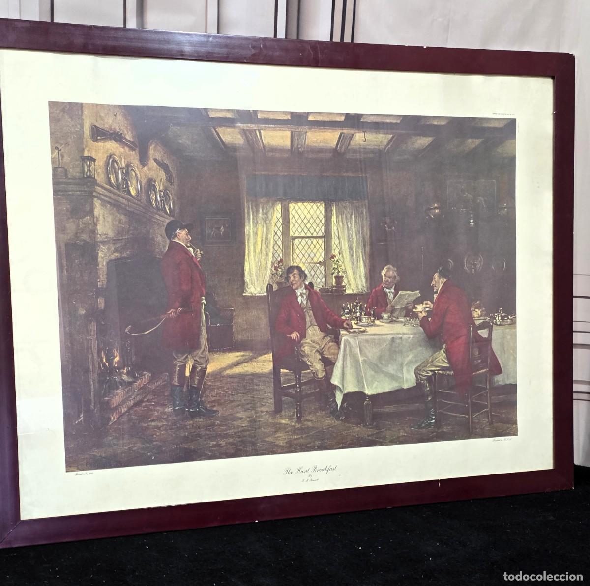 Antig&uuml;edades: Impresi&oacute;n enmarcada titulada &rdquo;The Hunt Breakfast&rdquo; (El desayuno de caza)