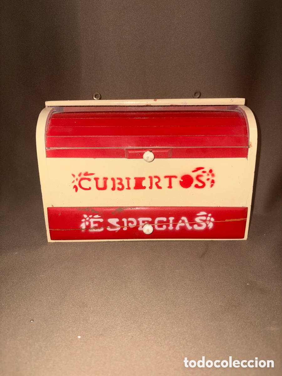 Antig&uuml;edades: Antiguo cubertero de madera con cajo de especias en madera*FABRICADO EN DENIA*,ver fotos
