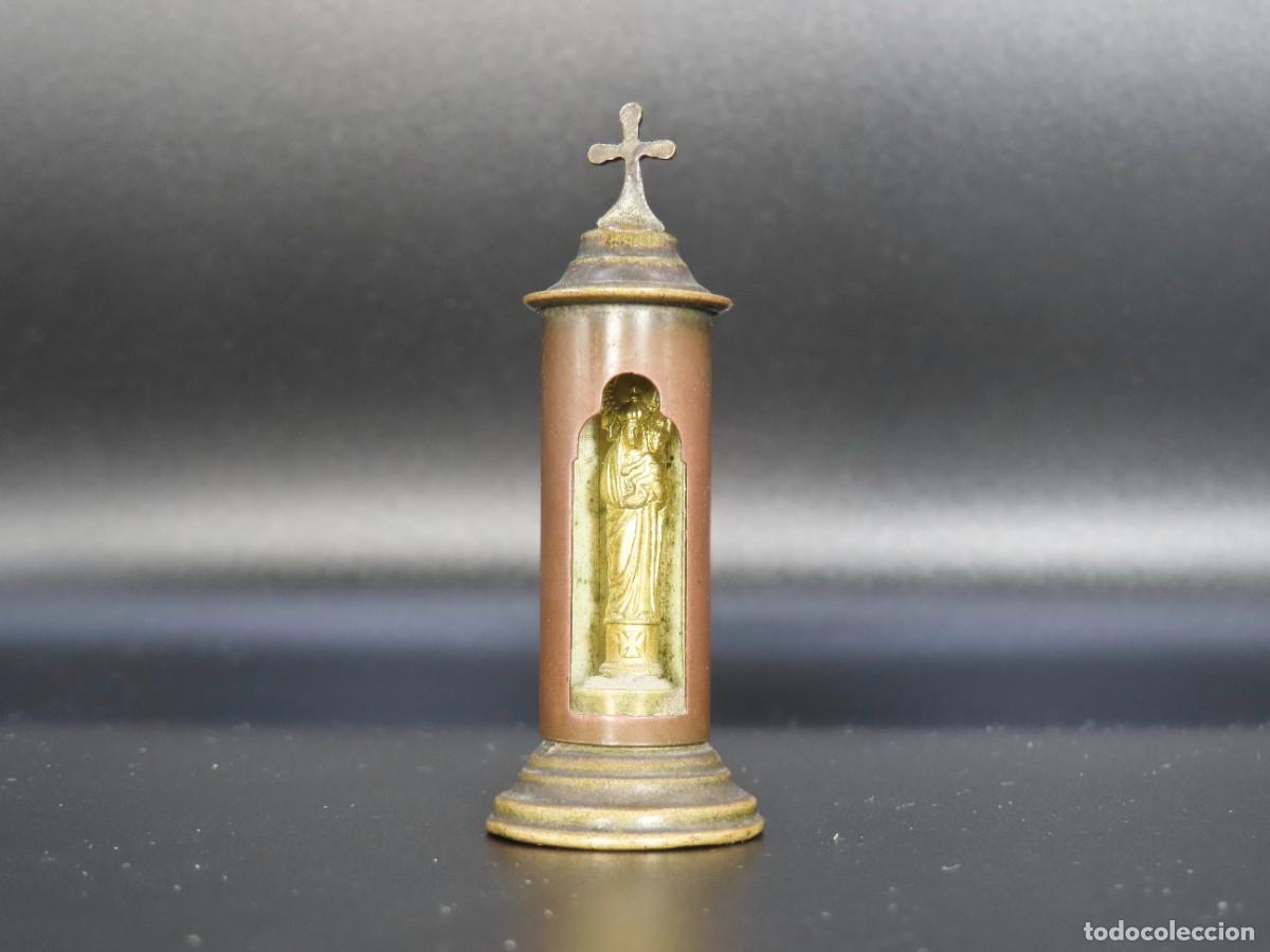 Antig&uuml;edades: ANTIGUA CAPILLA DE VIAJE EN MINIATURA VIRGEN CON NI&Ntilde;O 6 cm