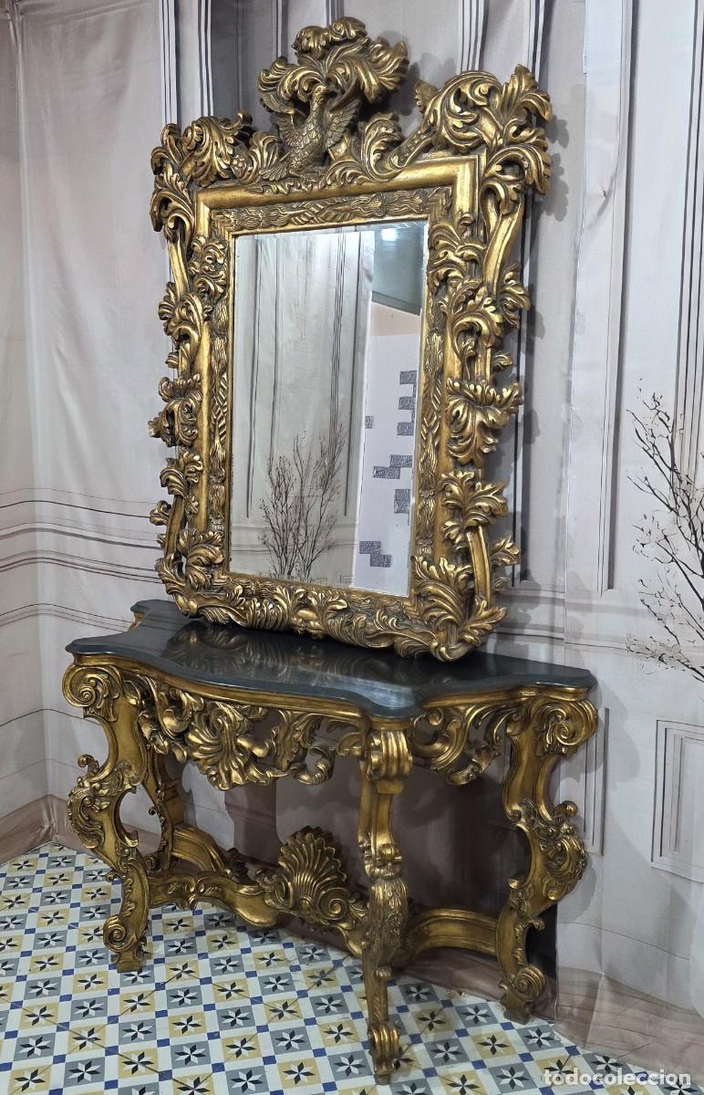 Antig&uuml;edades: Consola y espejo en pan de oro, estilo barroco - Foto 1