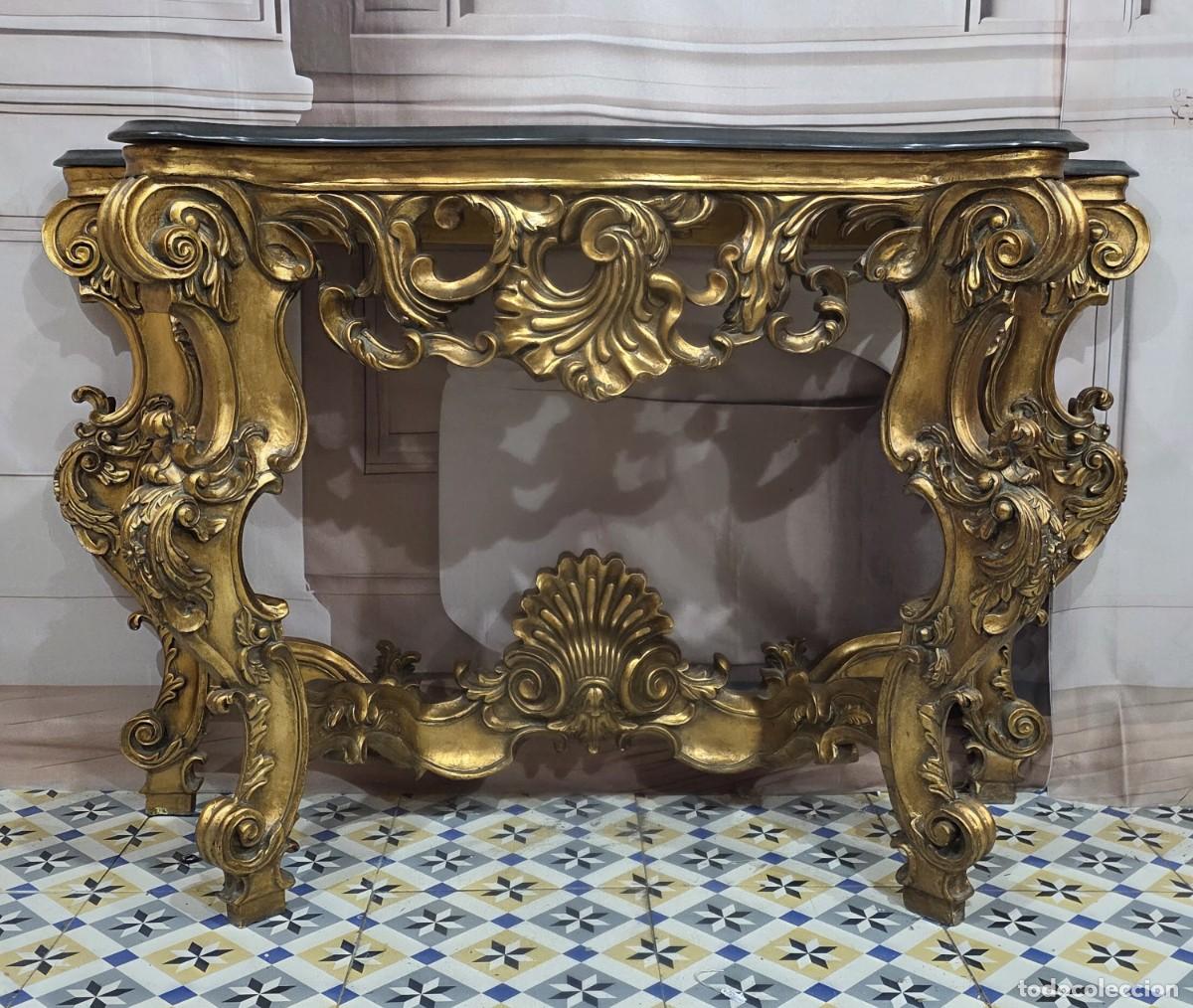 Antig&uuml;edades: Consola y espejo en pan de oro, estilo barroco - Foto 2