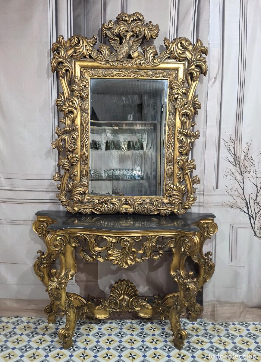 Antig&uuml;edades: Consola y espejo en pan de oro, estilo barroco - Foto 7