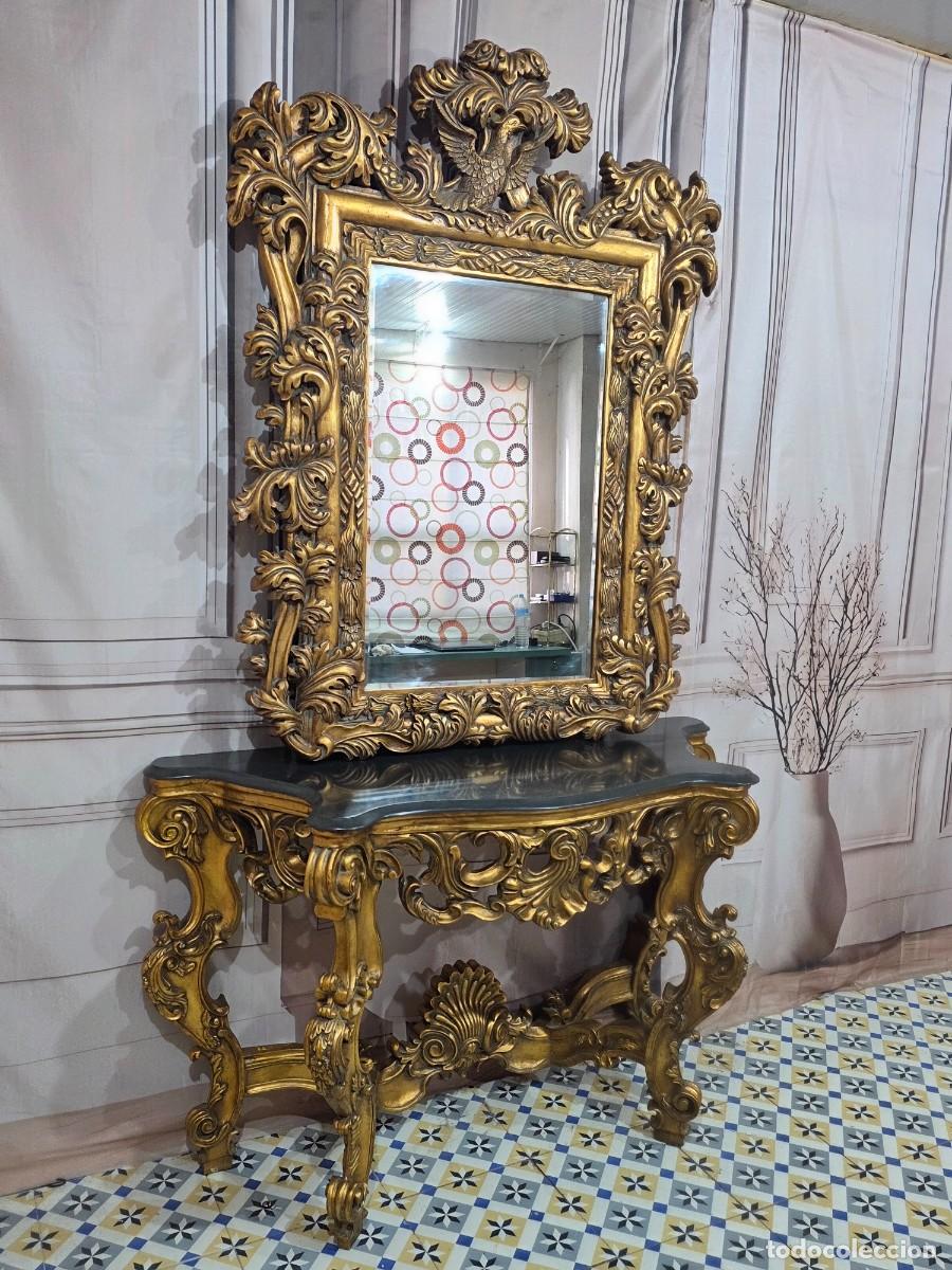 Antig&uuml;edades: Consola y espejo en pan de oro, estilo barroco - Foto 8