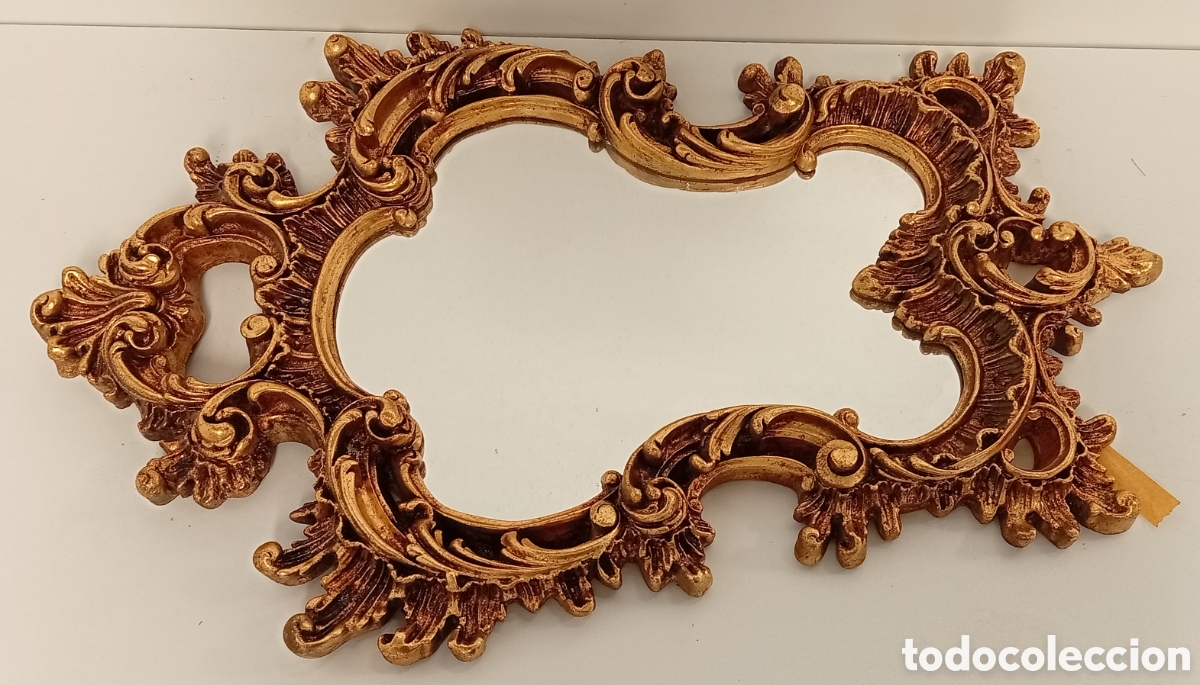 Antig&uuml;edades: ESPEJO DECORATIVO VINTAGE DORADO DECORADO A MANO