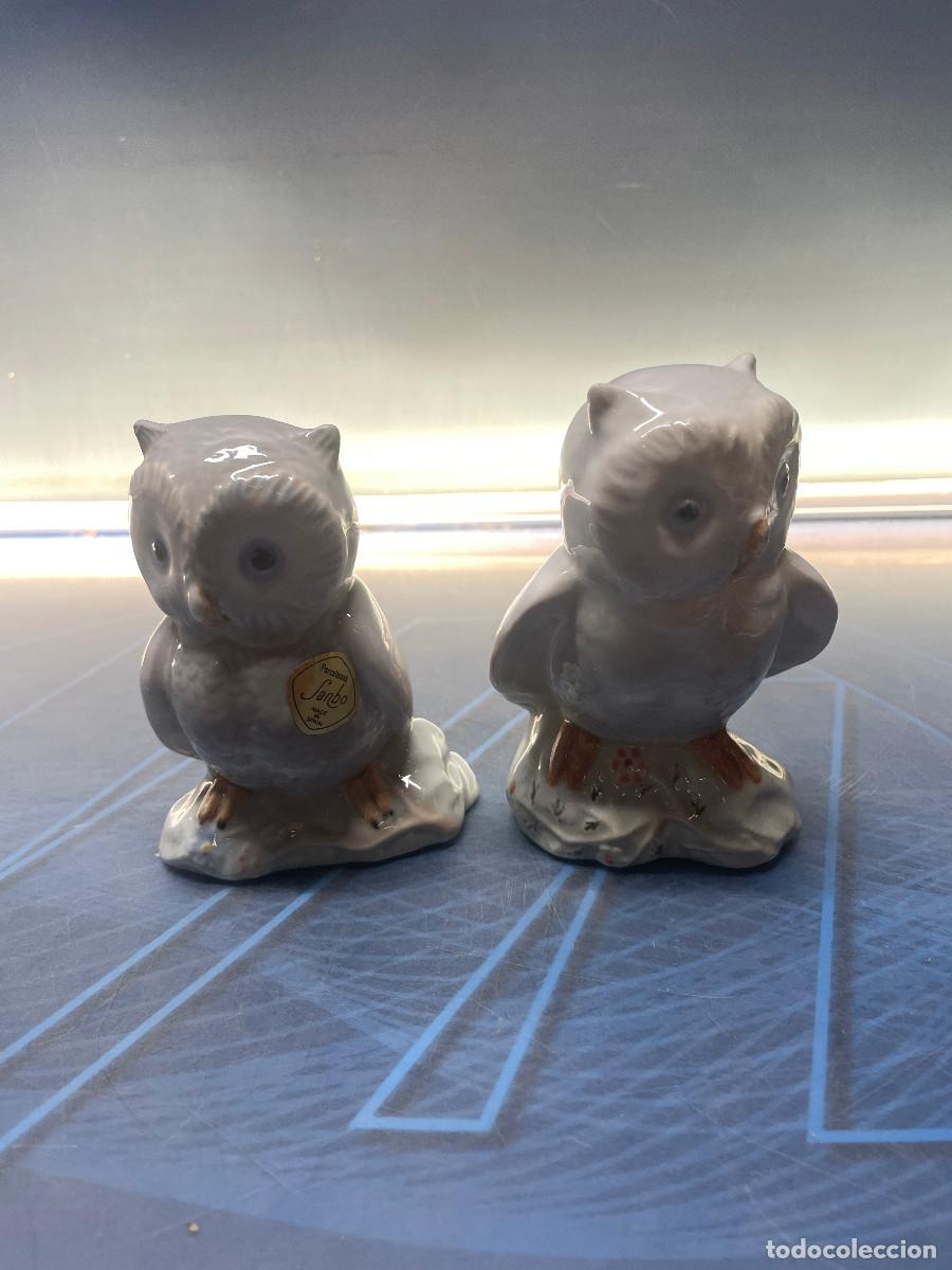 Antig&uuml;edades: 2 figuras porcelana, sambo buhos 13 cm altura