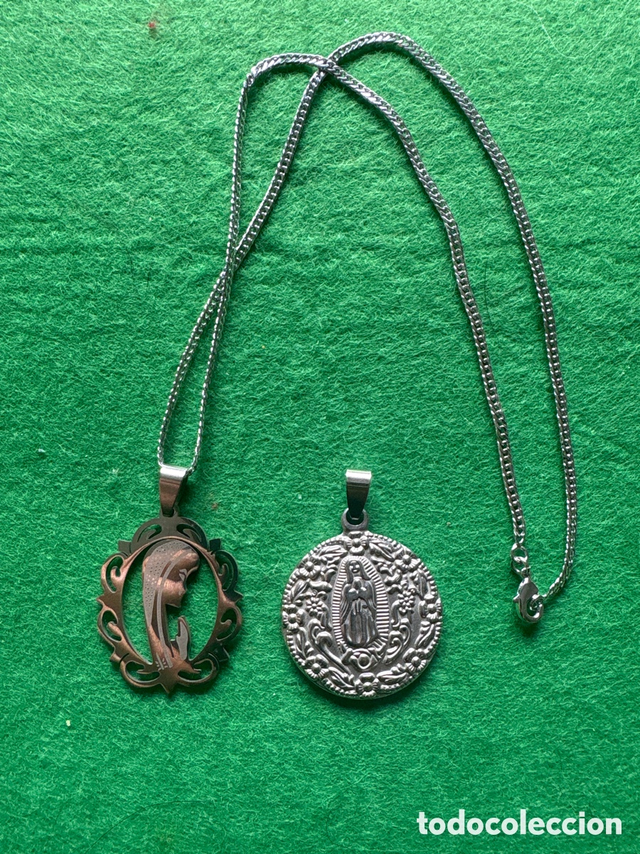 Antig&uuml;edades: Lote de medallas religiosa y cadena de acero (A6)