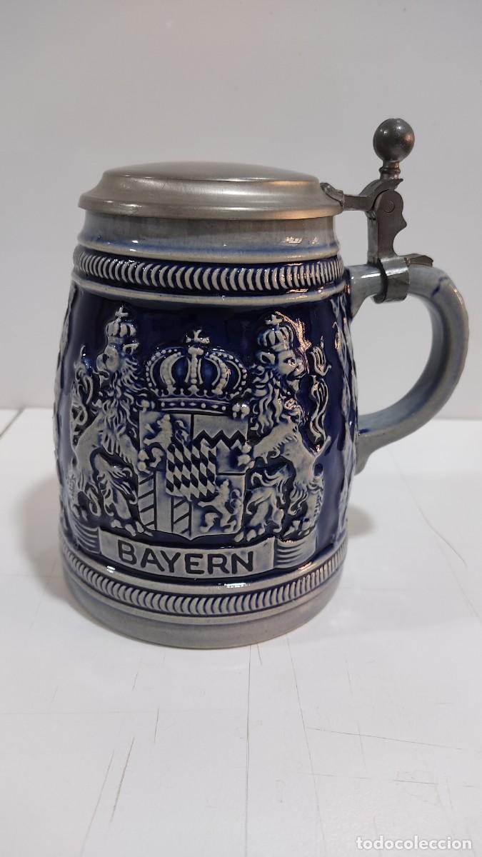 Antiquit&eacute;s: 1203 JARRA DE CERVEZA DE GRES ALEMANA, CON TAPA METALICA, A&Ntilde;OS 70/80