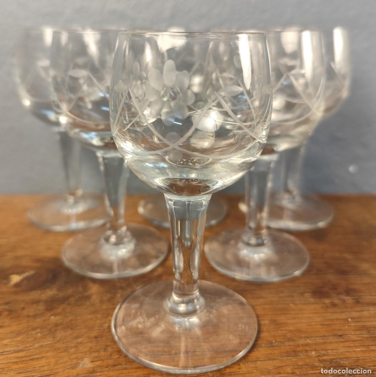 Antig&uuml;edades: 6 copas cristal tallado mediados siglo XX
