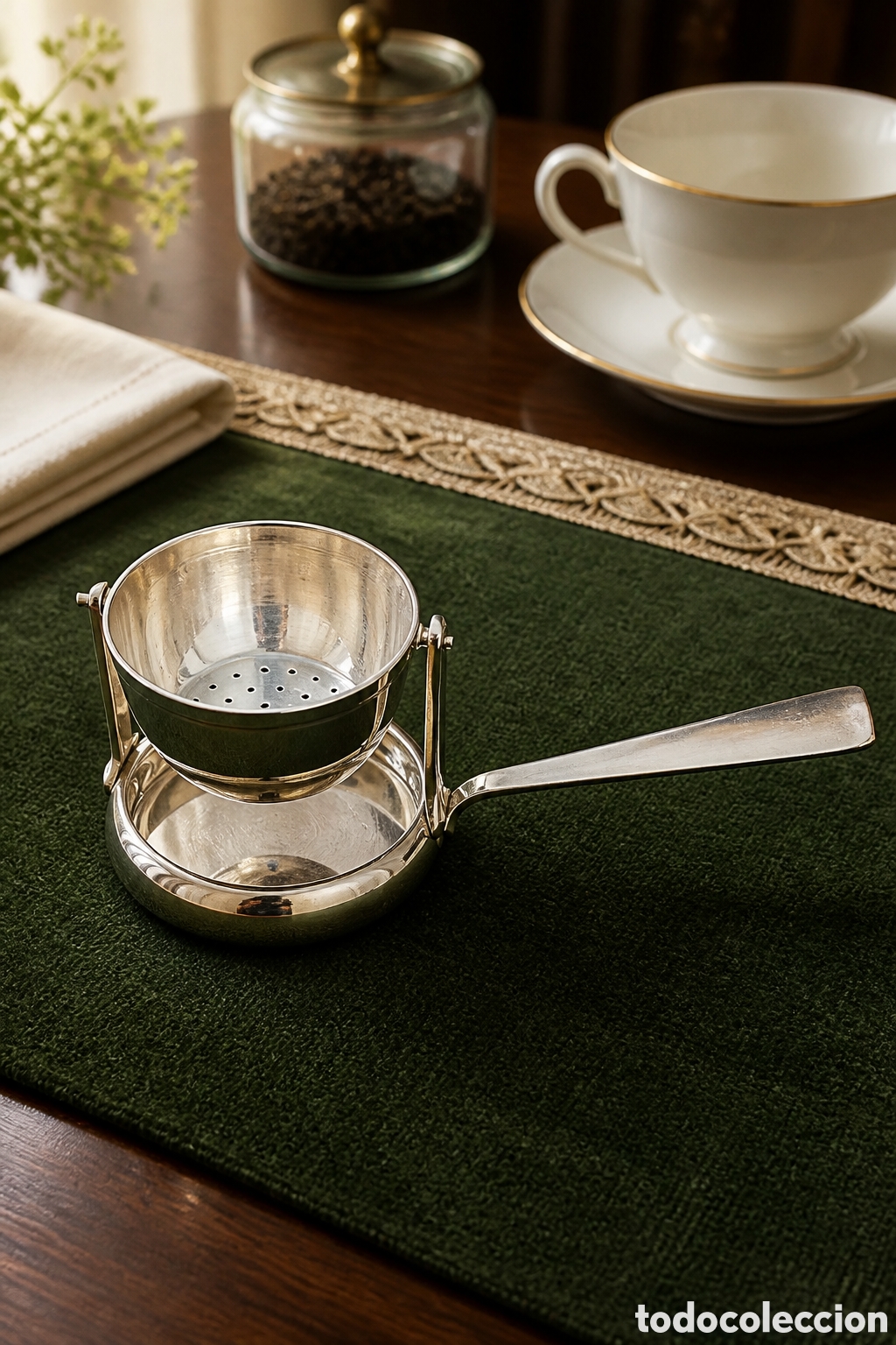 Antig&uuml;edades: ANTIGUO COLADOR DE T&Eacute;, METAL PLATEADO BA&Ntilde;O DE PLATA