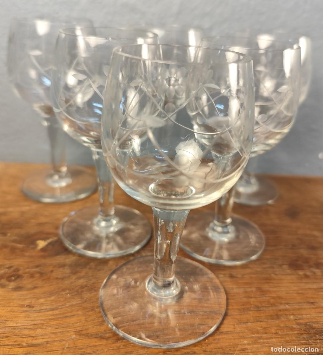 Antig&uuml;edades: 6 copas cristal tallado mediados siglo XX