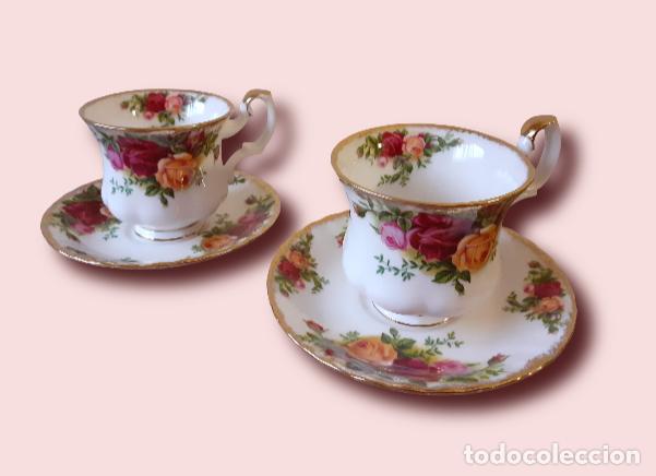 Antig&uuml;edades: Set de 2 tazas de caf&eacute; y sus platillos Royal Albert Old Country Roses