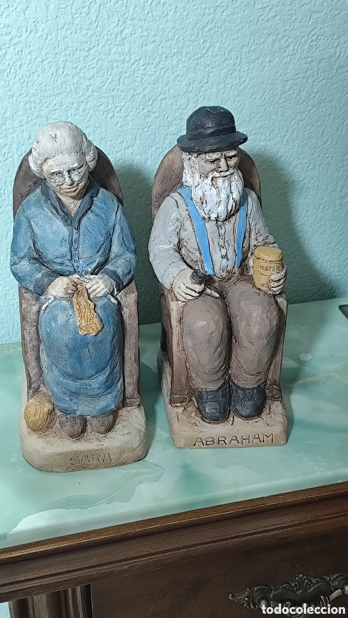 Antig&uuml;edades: Pareja sujetalibros vintage Sara y Abraham