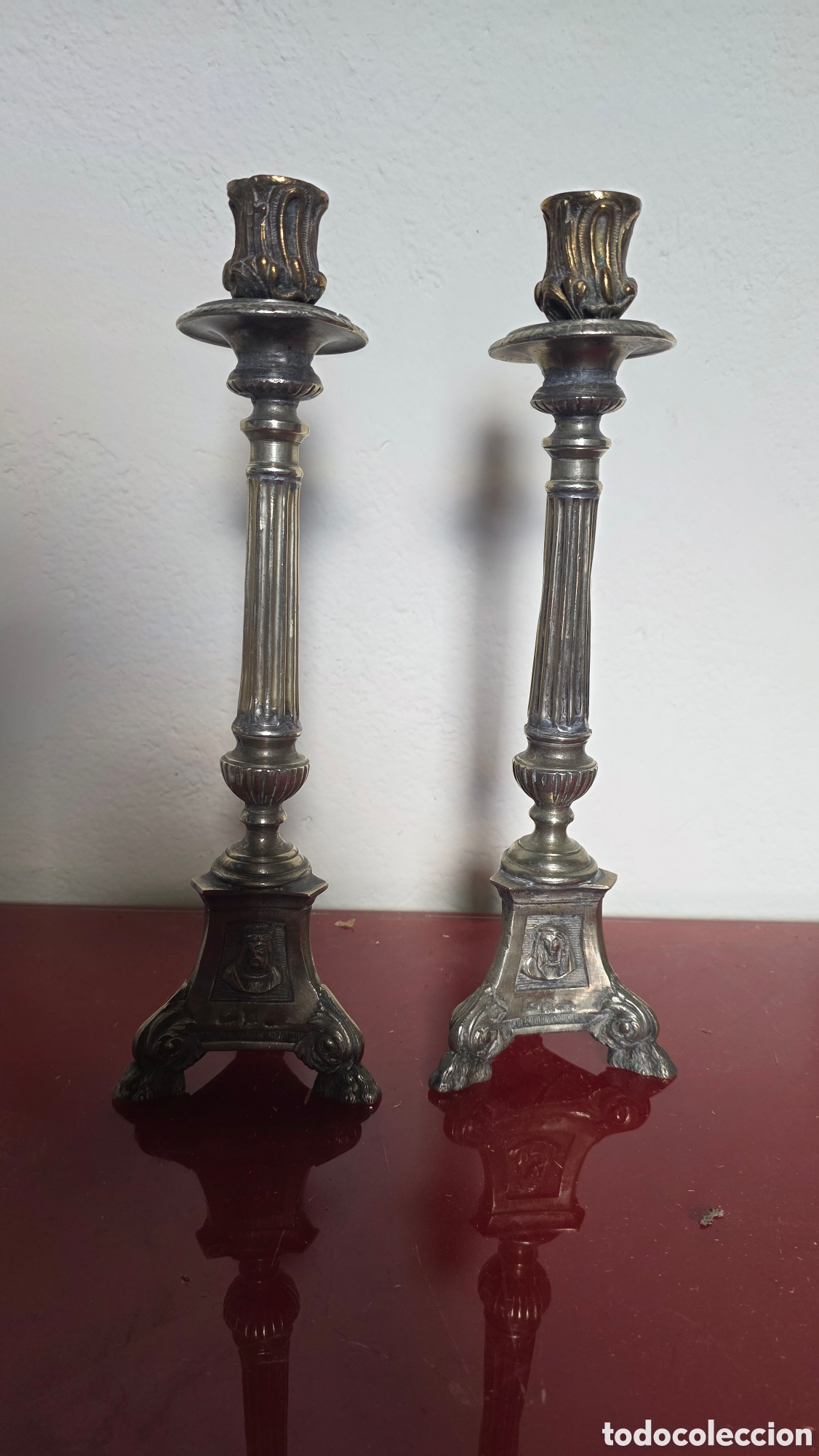 Antig&uuml;edades: Pareja antiguos candelabro &ntilde;s siglo XIX