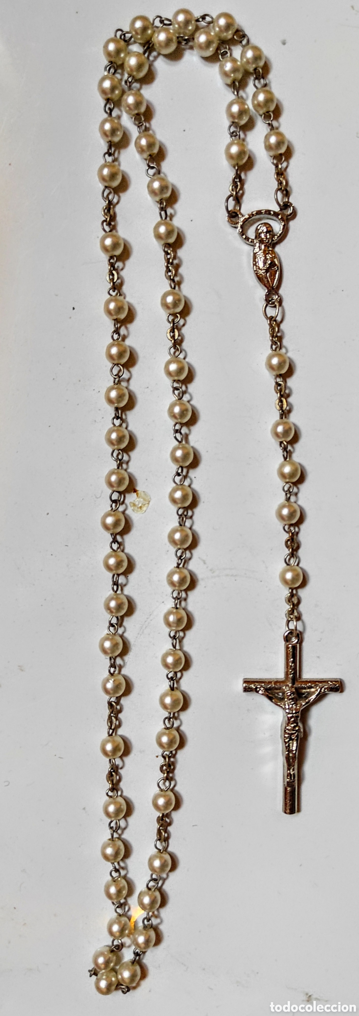 Antig&uuml;edades: Rosario de plata y perlas. Principios del siglo XX.