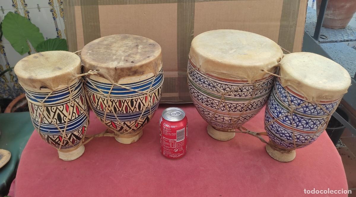 Antig&uuml;edades: 2 antiguos bongos tambores de ceramica esmaltada - probablemente del norte de Africa