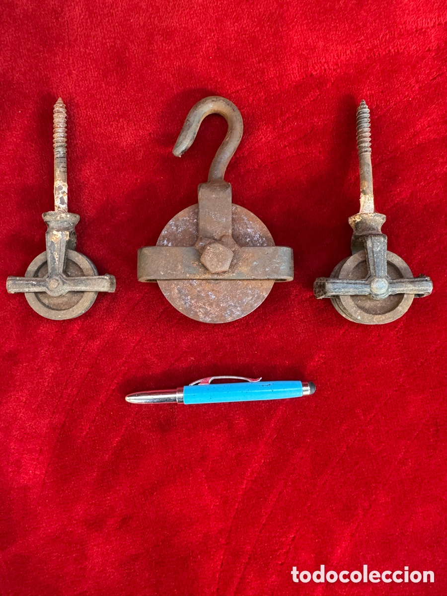 Antig&uuml;edades: Lote de 3 carruchas o poleas de hierro!
