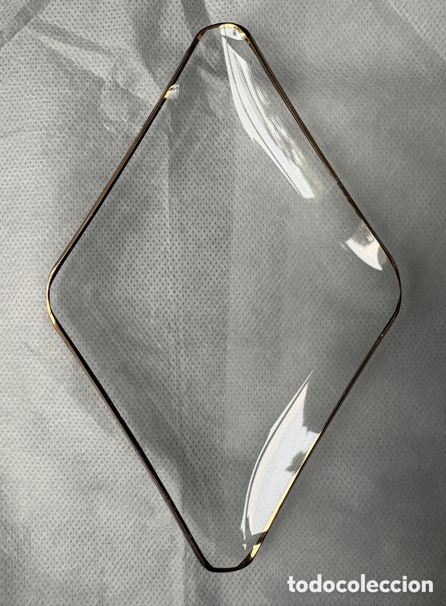 Antig&uuml;edades: (L804) Bandeja/cenicero romboidal cristal fino borde dorado vintage a&ntilde;os 50-60-70