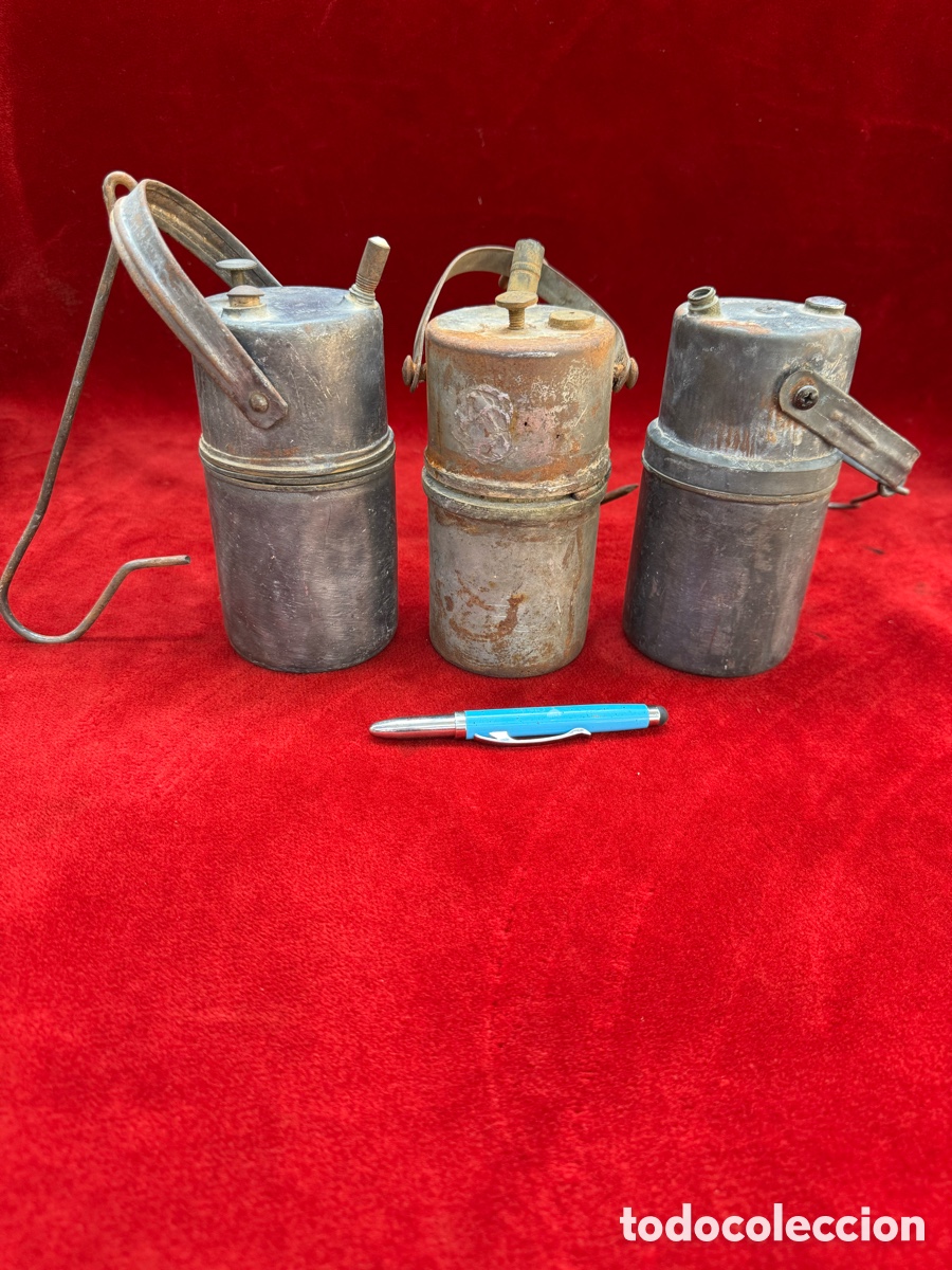 Antig&uuml;edades: Lote de 3 antiguas lamparas de carburo! S.XIX.