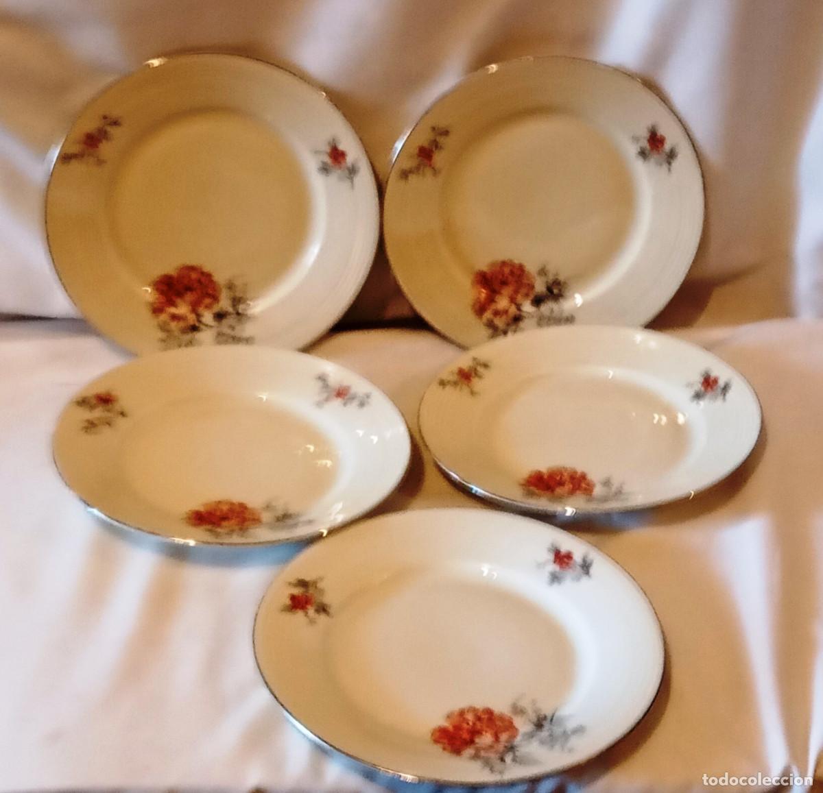 Antiques: 5 Platos de porcelana Porsgrund Noruega floral. Conjunto de platos de porcelana de la marca Porsgrun