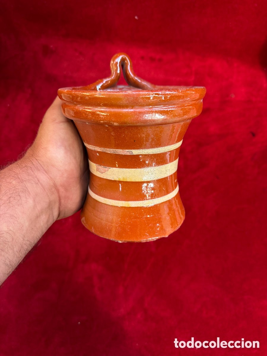 Antiquit&eacute;s: Antiguo cucharero de barro esmaltado. Alfareria catalana!