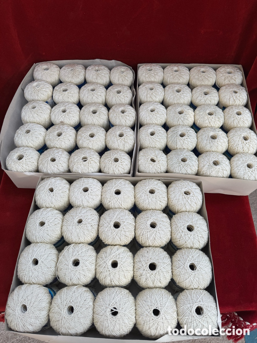 Antig&uuml;edades: Lote de 3 cajas de lanas.60 ovillos de hilo acrilico! Vaciones Esmeralda.