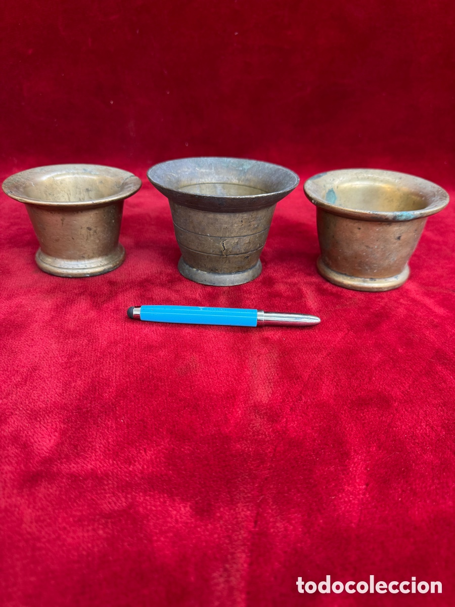 Antig&uuml;edades: Lote de 3 antiguos morteros de bronce! S. XIX.
