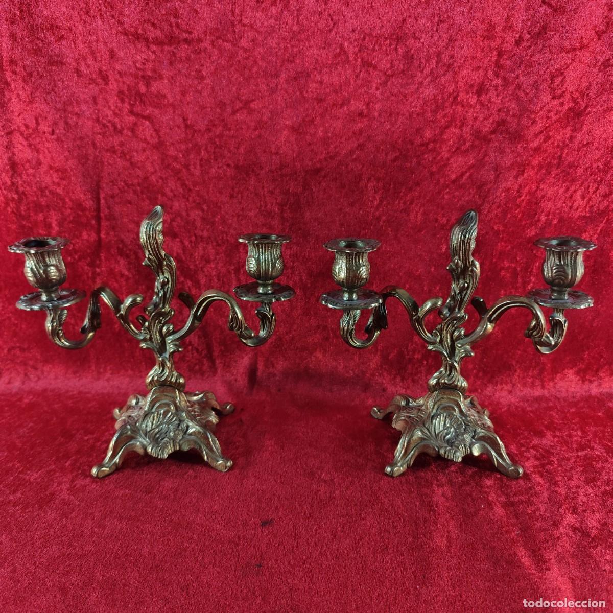 Antig&uuml;edades: CANDELABROS DE BRONCE - ESTILO MODERNISTA - 21 X 20 CM - PAREJA - PRECIOSOS