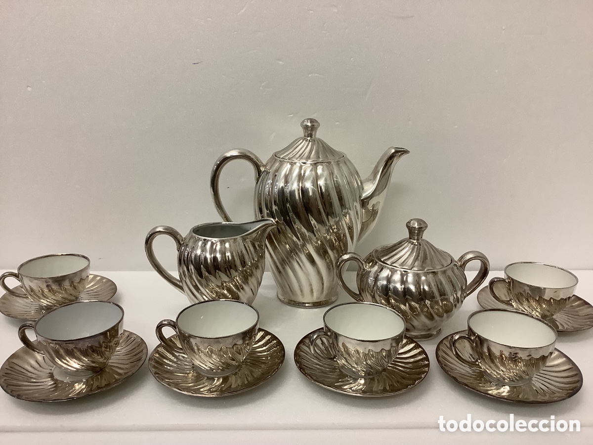 Antig&uuml;edades: Juego cafe porcelana fina plata