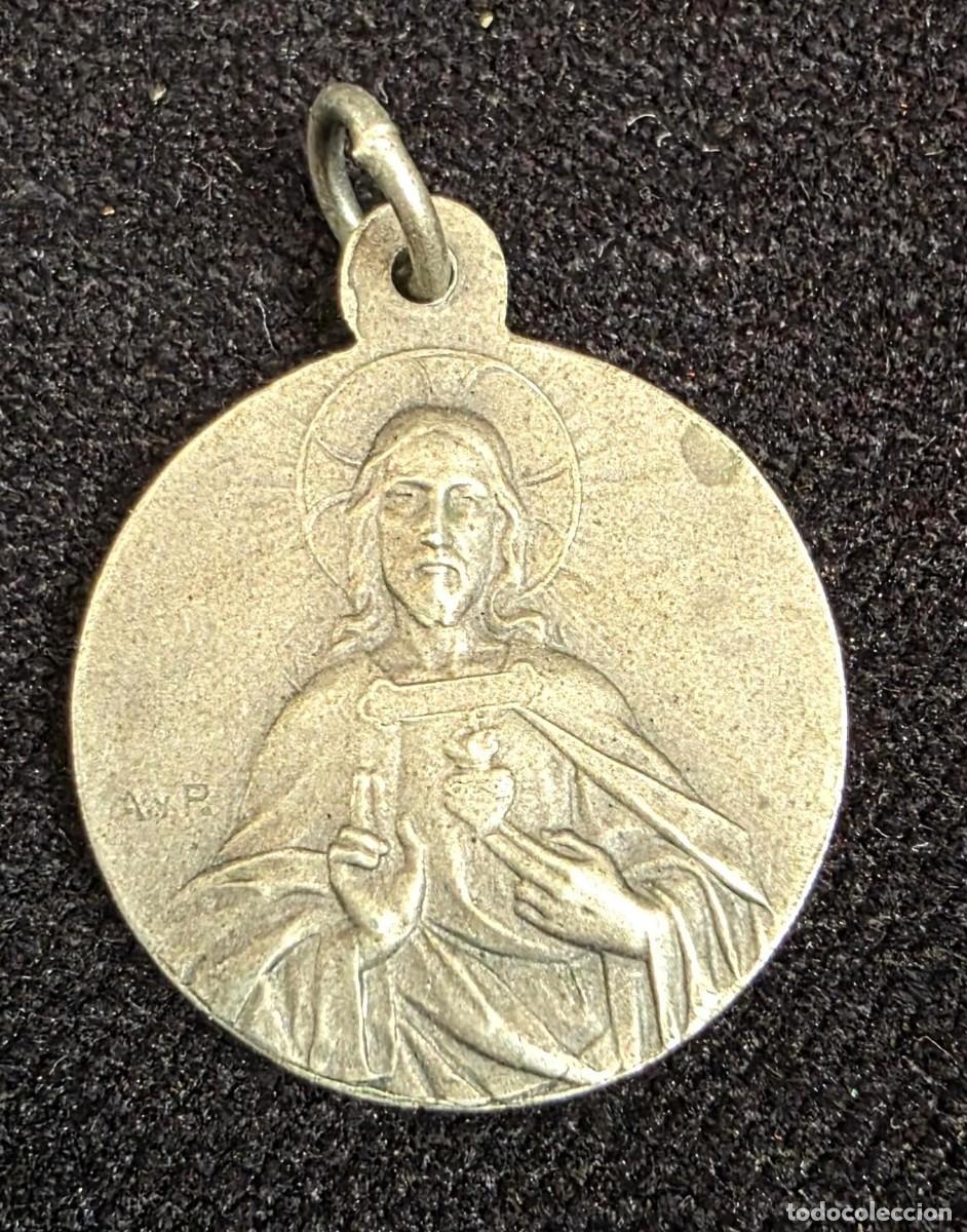 Antig&uuml;edades: Medalla Religiosa Antigua Nuestra Se&ntilde;ora de Pompeya y Sagrado Coraz&oacute;n de Jes&uacute;s &ndash; 2,5 cm