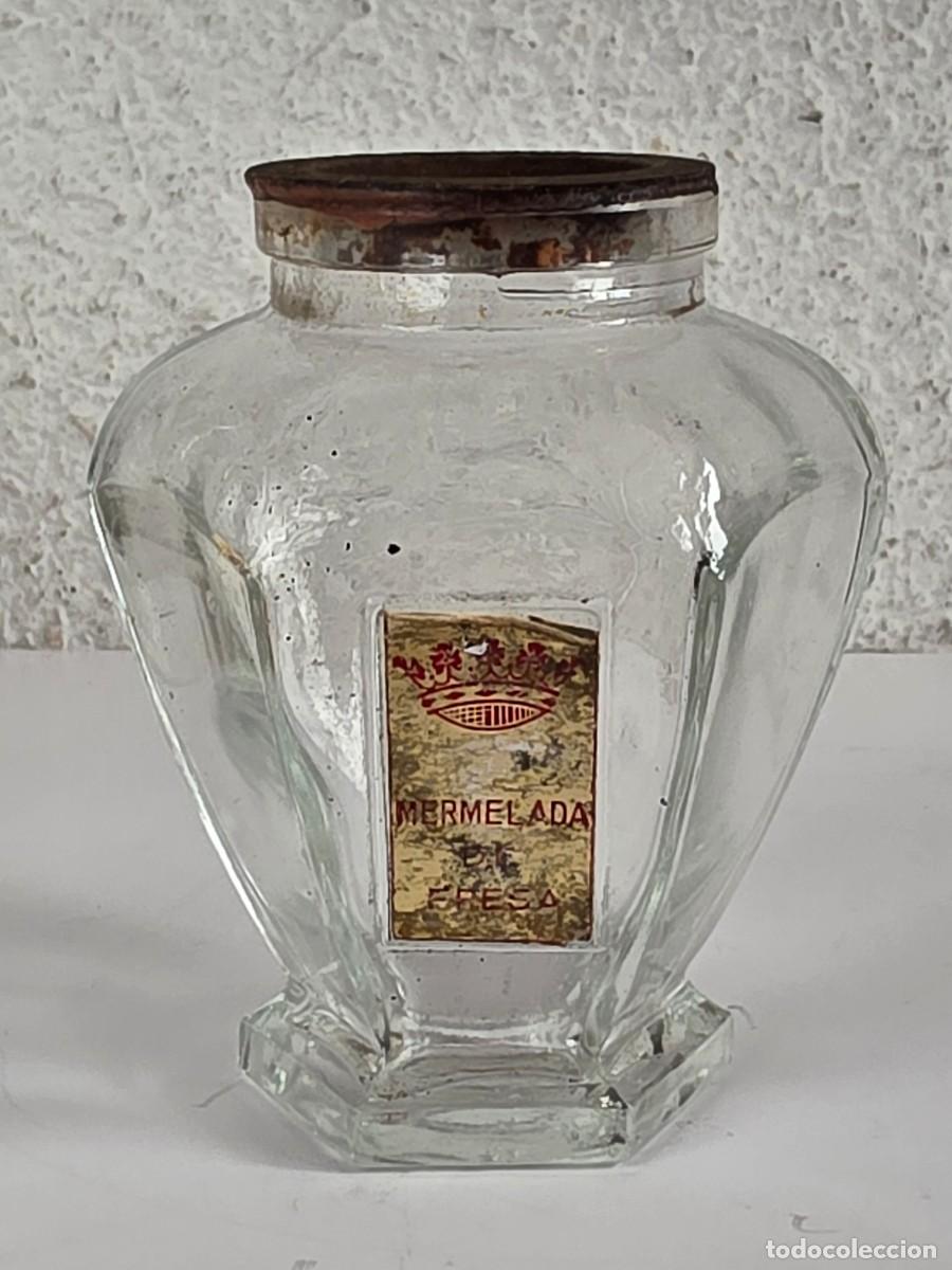 Antig&uuml;edades: Antiguo Frasco de Cristal Viuda de J. Montesinos Mermelada de Fresa Espinardo Murcia - Decoraci&oacute;n