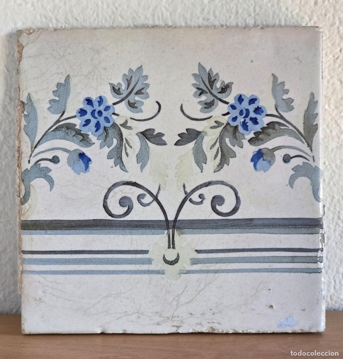 Antiques: Antigua Baldosa - Azulejo Cer&aacute;mica Decoraci&oacute;n Azul Flores