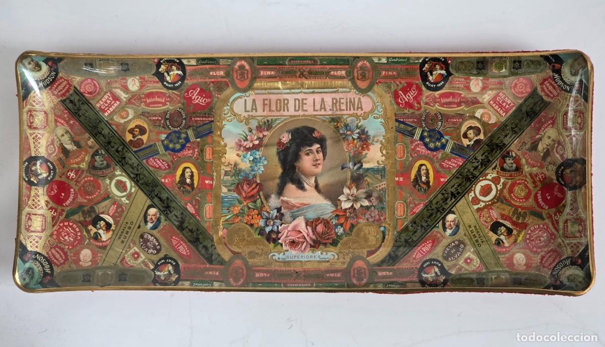 Antig&uuml;edades: Antiguo Plato Cenicero La Flor de la Reina - Etiqueta Puros Habanos Cuba
