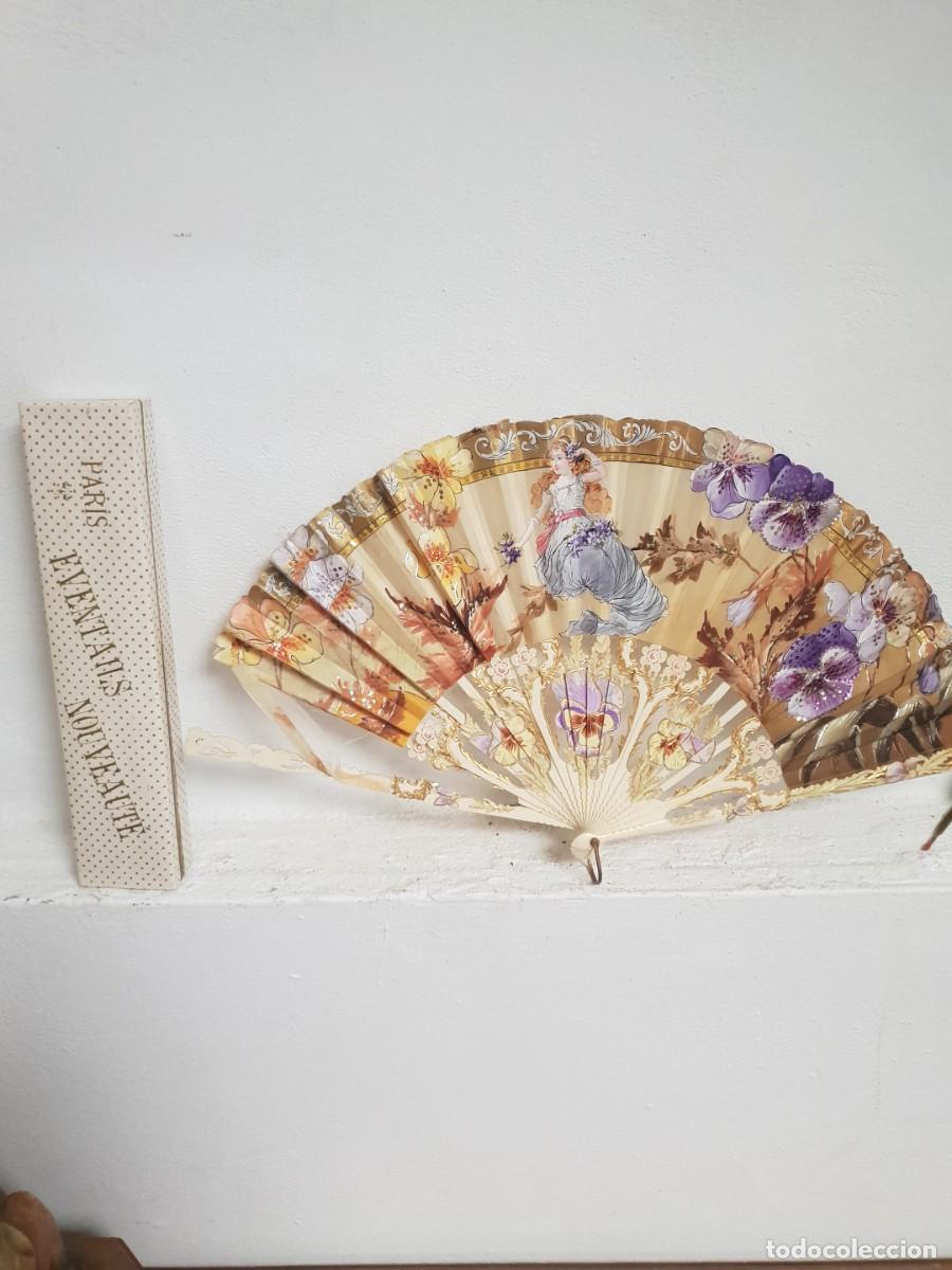 Antig&uuml;edades: Abanico art noveau pintado a mano paris