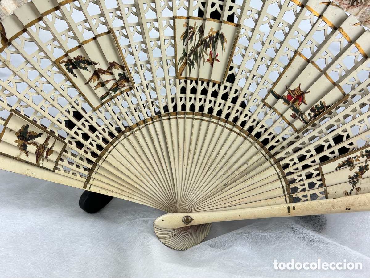Antig&uuml;edades: ABANICO ORIENTAL - MADERA PINTADA Y LACADA - Foto 2