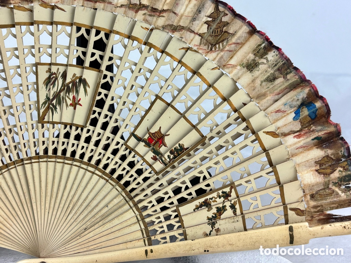 Antig&uuml;edades: ABANICO ORIENTAL - MADERA PINTADA Y LACADA - Foto 3