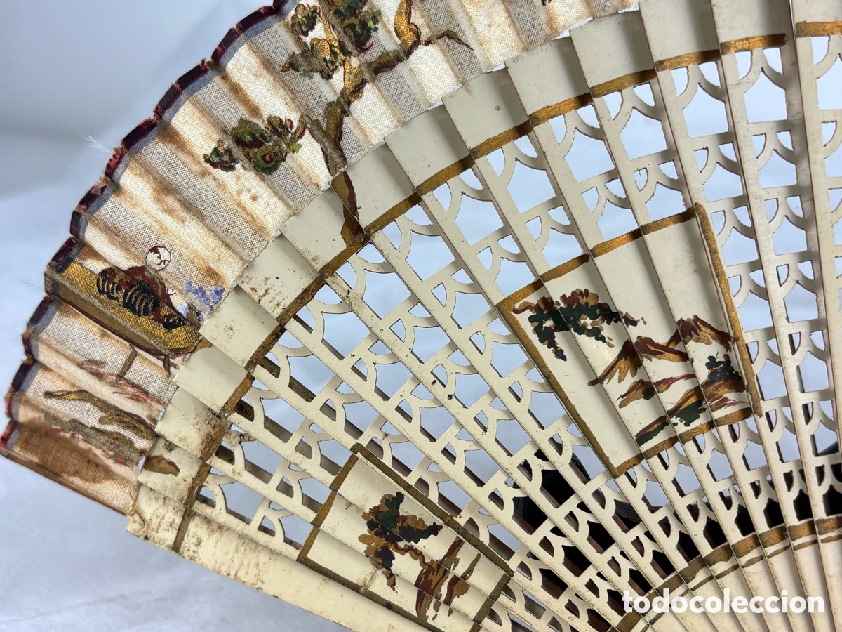 Antig&uuml;edades: ABANICO ORIENTAL - MADERA PINTADA Y LACADA - Foto 4