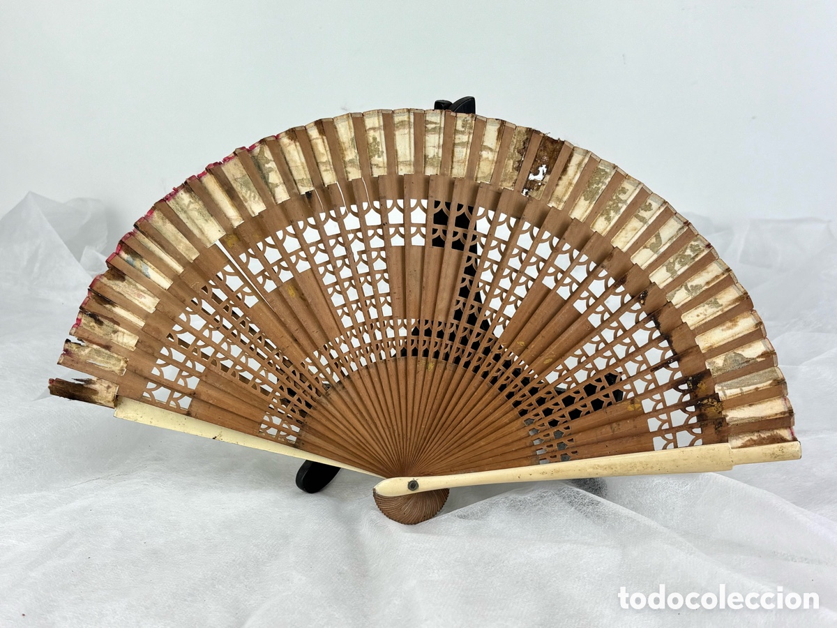 Antig&uuml;edades: ABANICO ORIENTAL - MADERA PINTADA Y LACADA - Foto 5