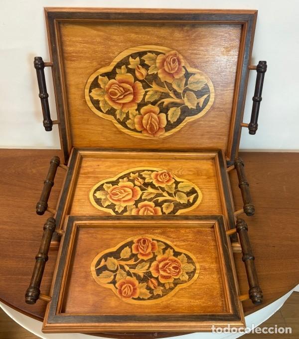 Antig&uuml;edades: Juego de Tres Bandejas de Madera - Foto 7