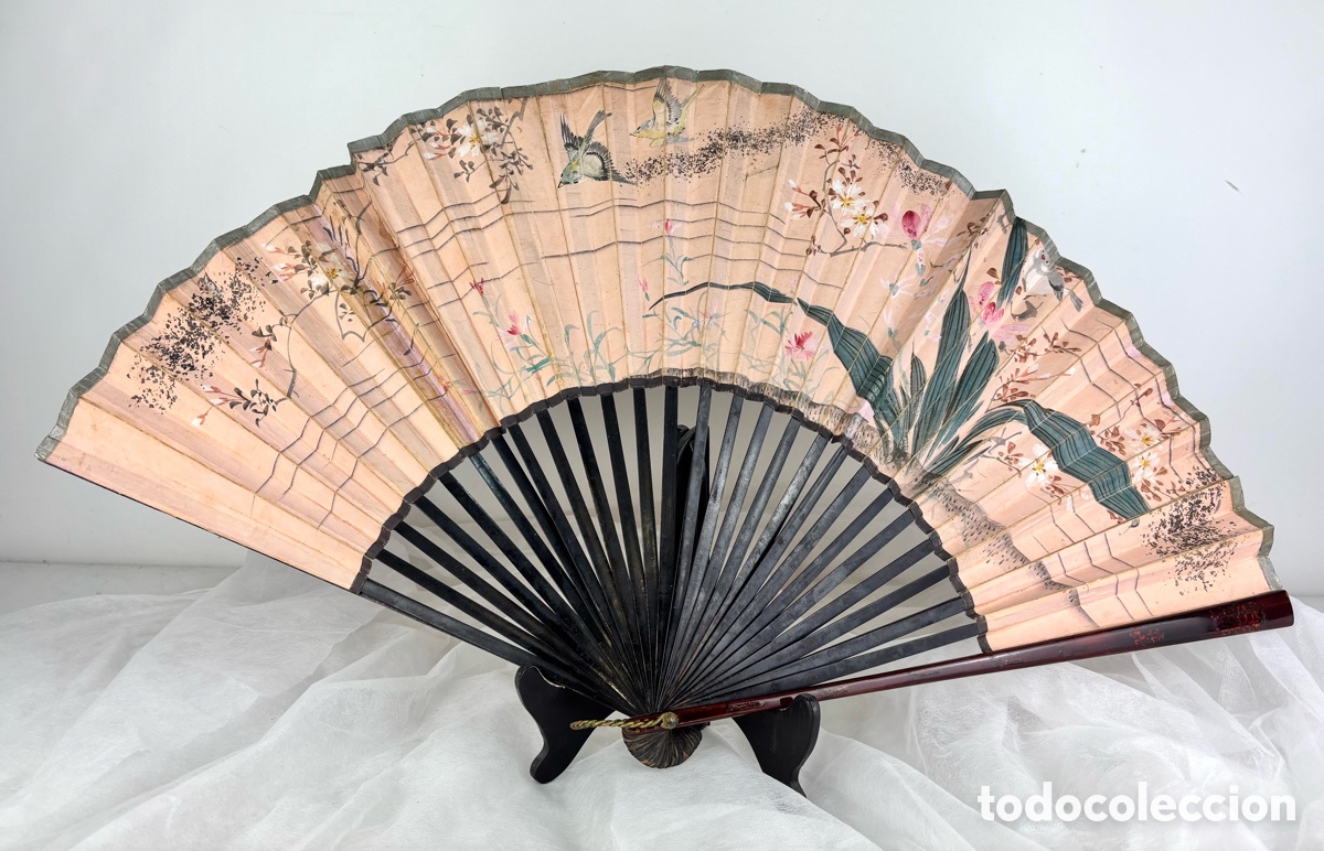 Antig&uuml;edades: ABANICO JAPON&Eacute;S, PA&Iacute;S PINTADO - 41 X 74 CM