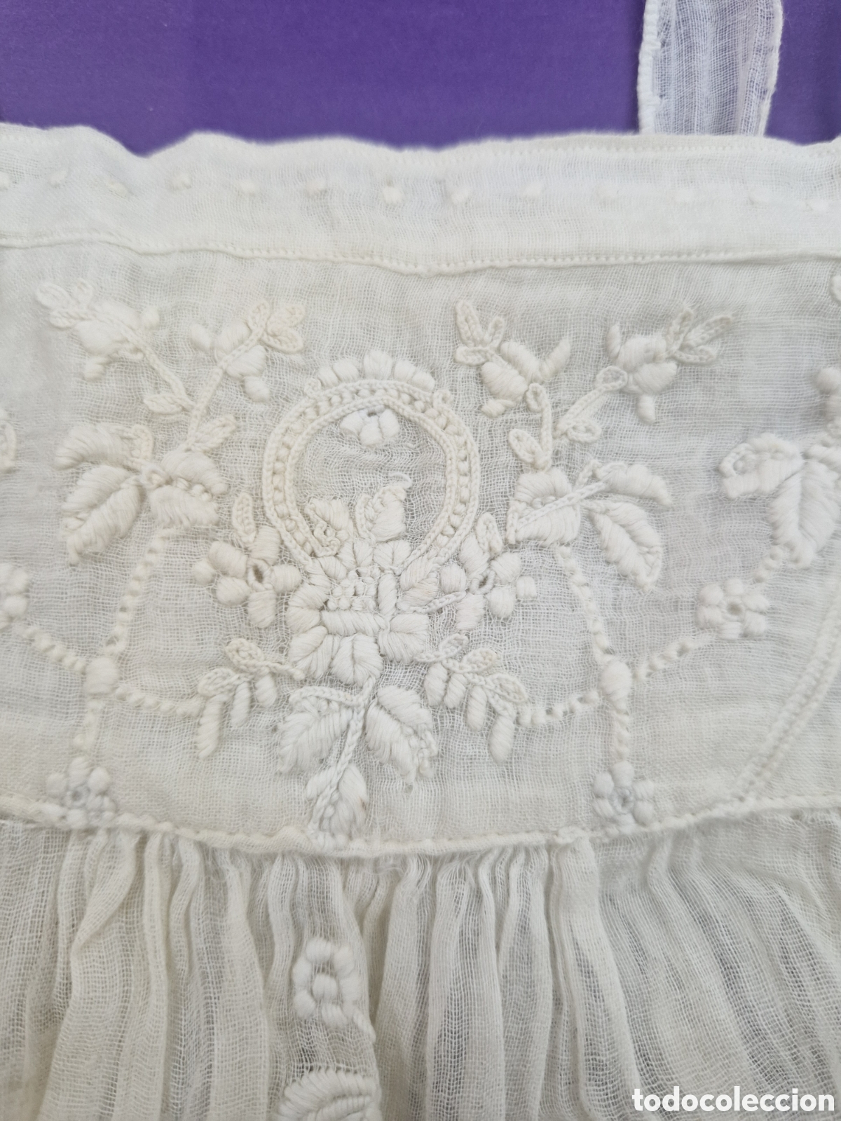 Antig&uuml;edades: Fald&oacute;n de organza de algod&oacute;n bordado - Foto 17